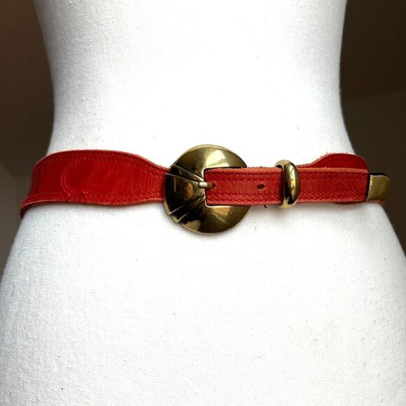 other Accessories - Vintage red leather statement waist belt gold buckle art deco